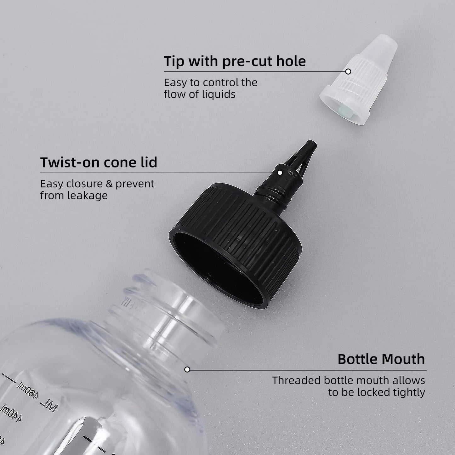 Side angle of the sixteen point nine fluid ounce hair color applicator bottle