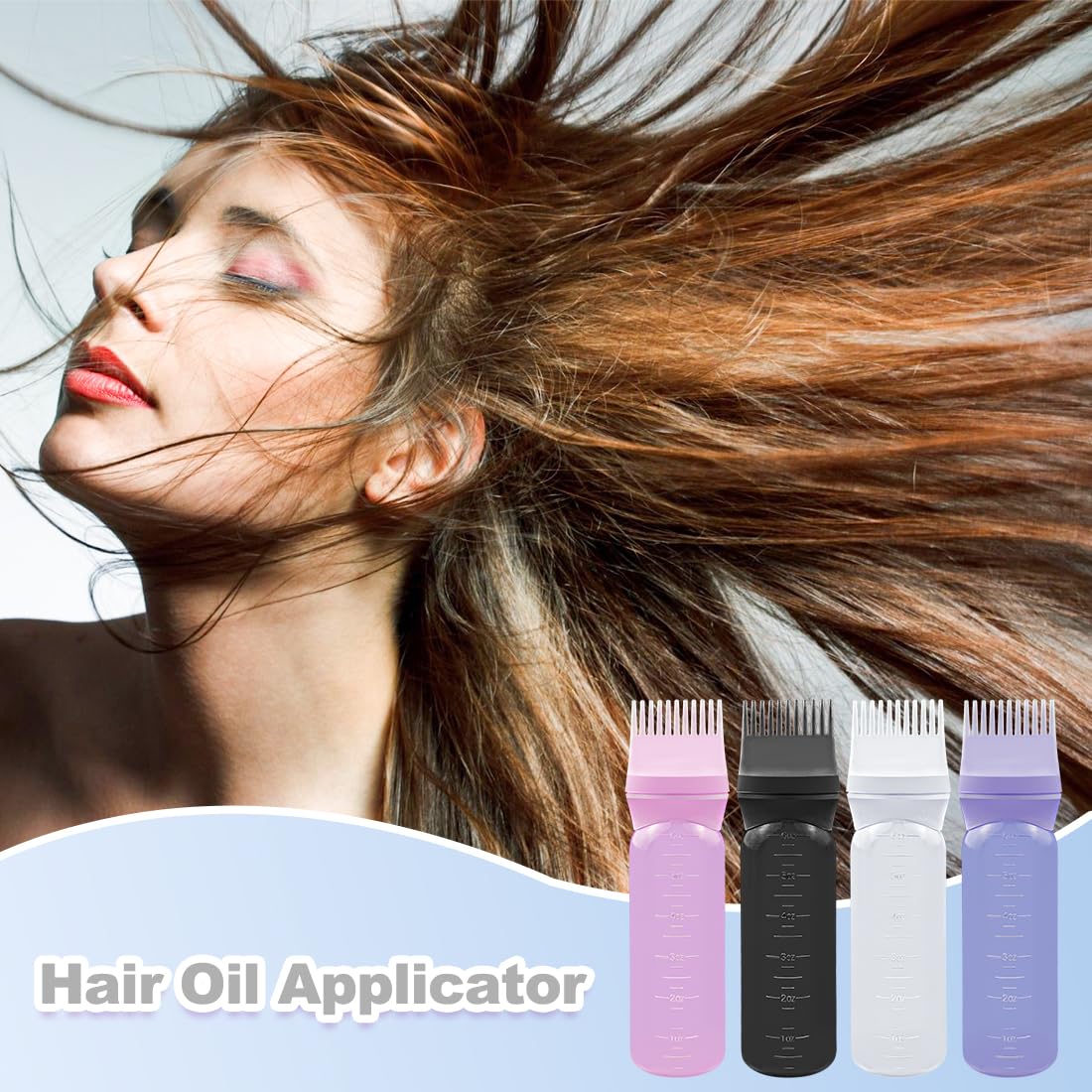 Squeeze plastic hair dye applicator bottle with precise fluid ounces markers