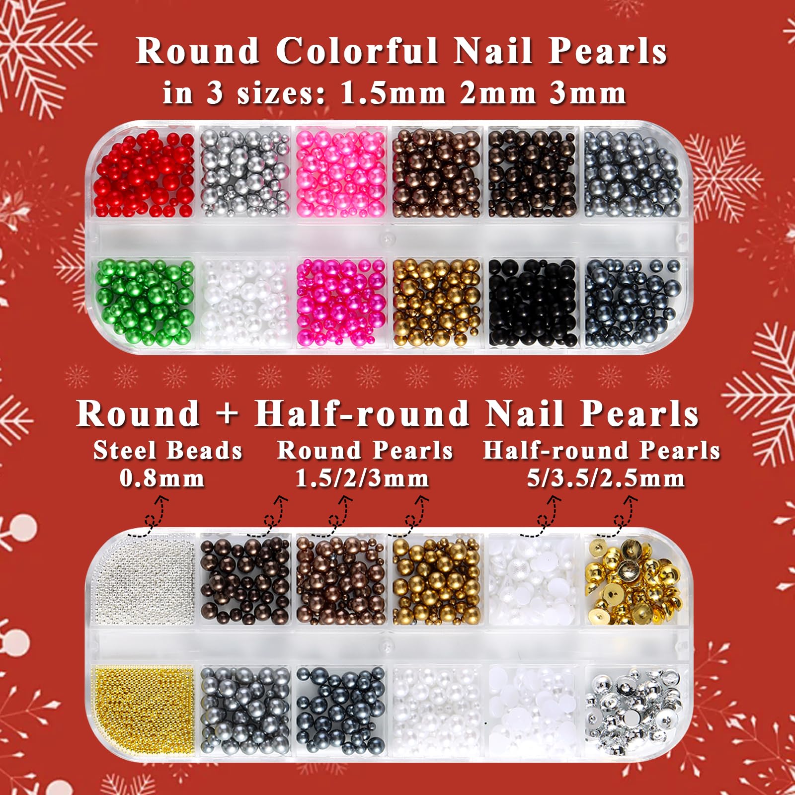 Included pink tweezers and gemstone pickup pencil arranged next to the nail decoration box