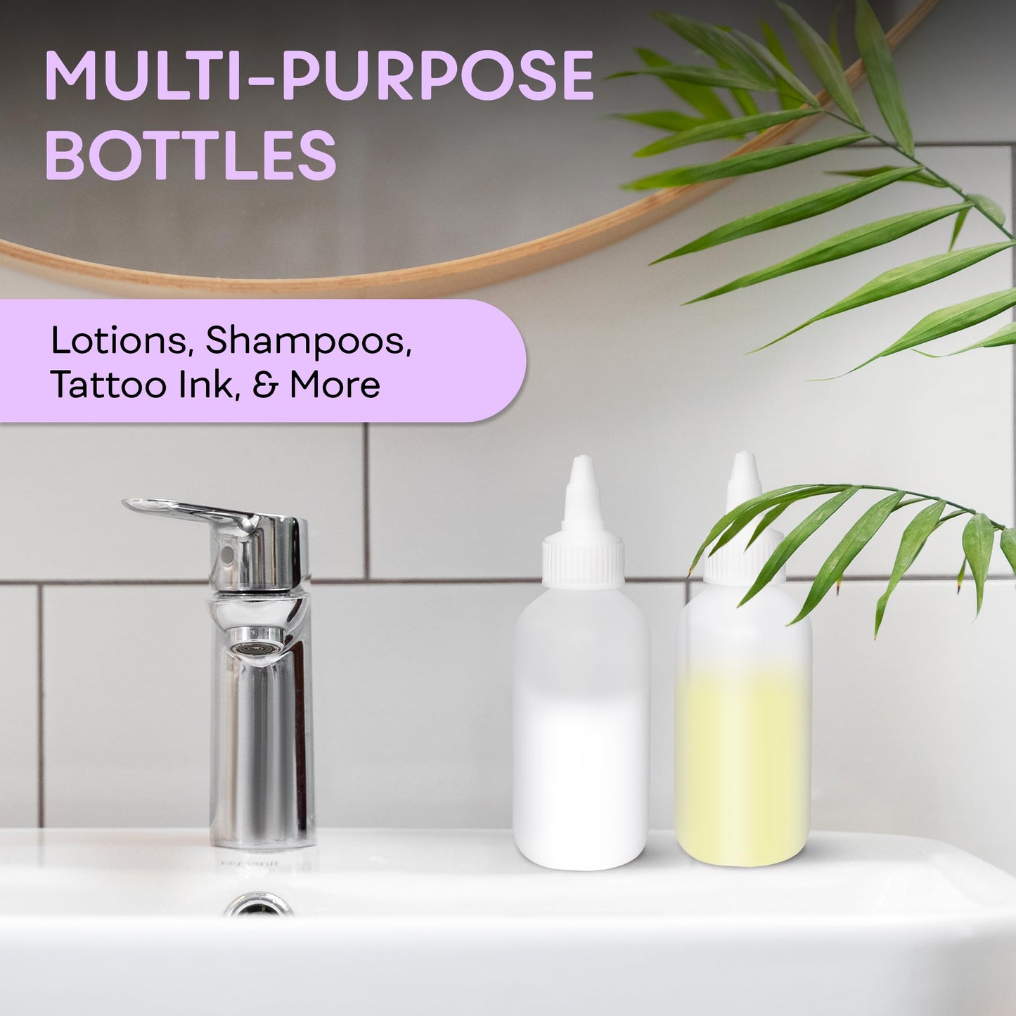 Two pack of BRIGHTFROM empty plastic bottles being used for precise hair coloring application