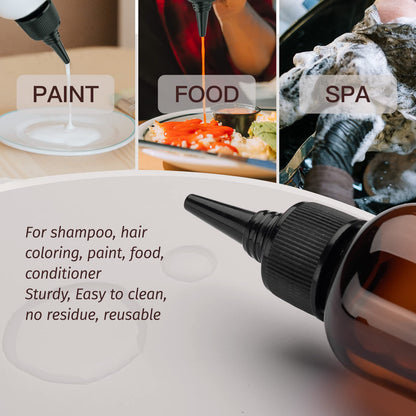 Close up of the precise pointed tip nozzle on the empty plastic squeeze bottle showing the open and close mechanism.