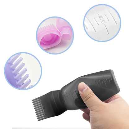Side profile of the clear plastic hair oiling bottle displaying measurement markings