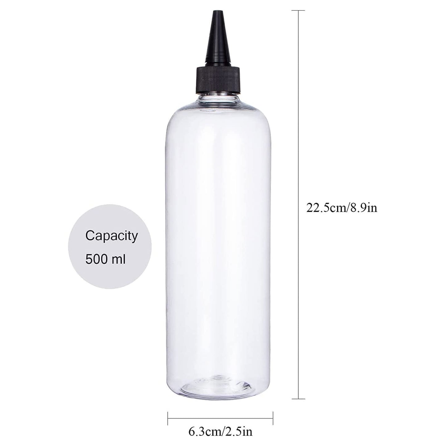 Two pack of transparent plastic squeeze bottles for hair oiling and salon chemical dispensing