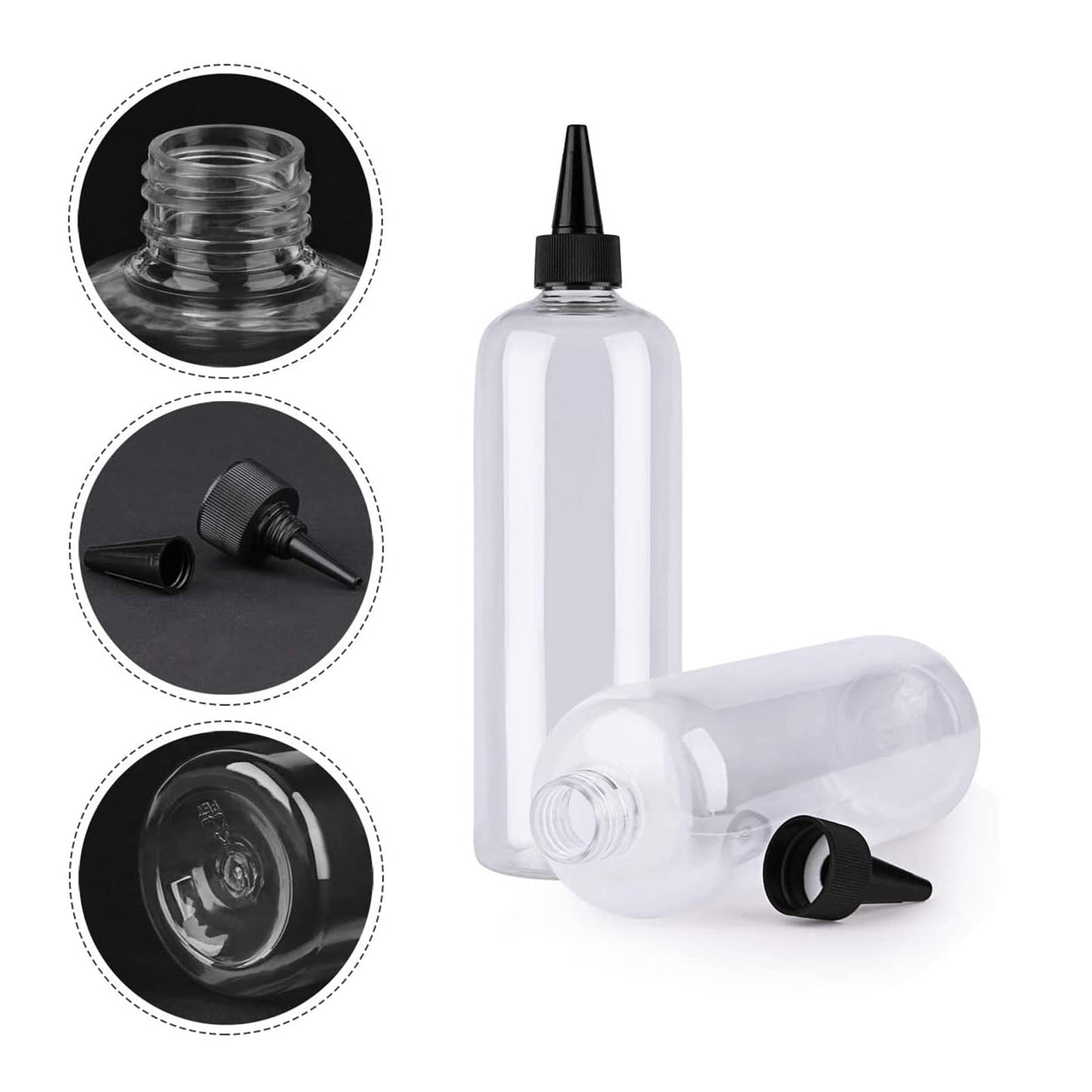 Close up of the leak proof black cone lid on a clear five hundred millilitre plastic bottle