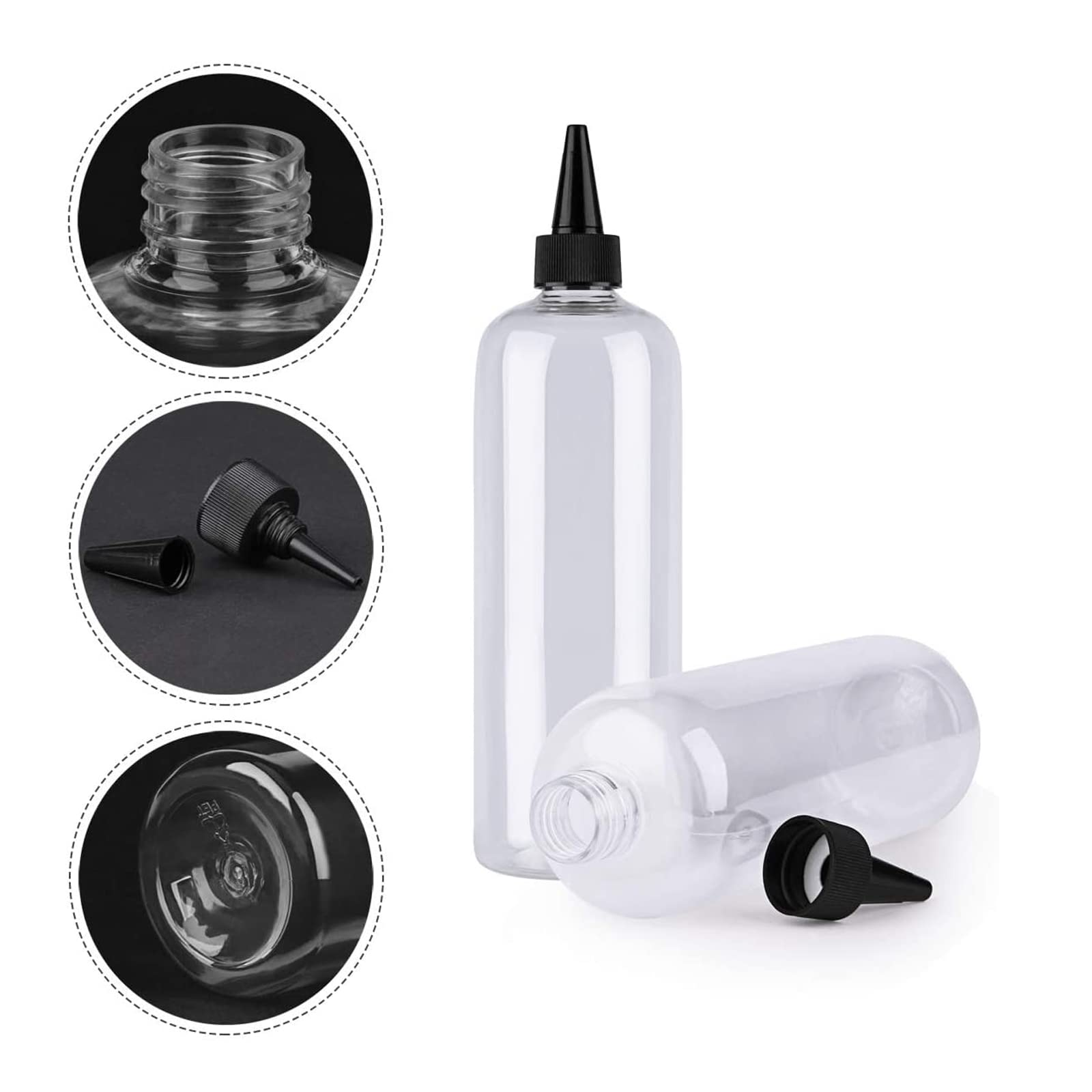 Close up of the leak proof black cone lid on a clear five hundred millilitre plastic bottle