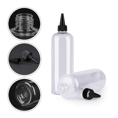 Close up of the leak proof black cone lid on a clear five hundred millilitre plastic bottle