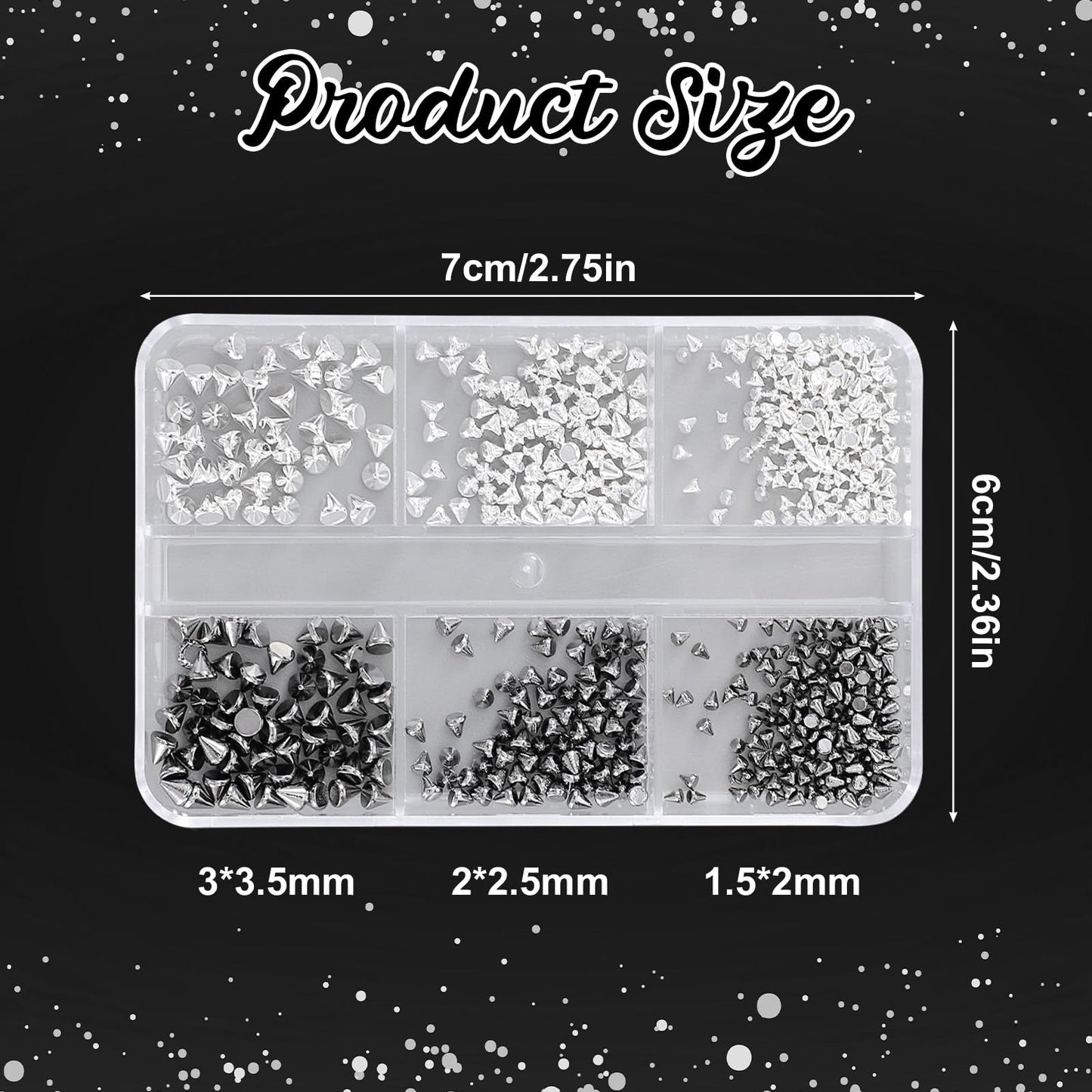 Dark aesthetic nail art accessories in organized container