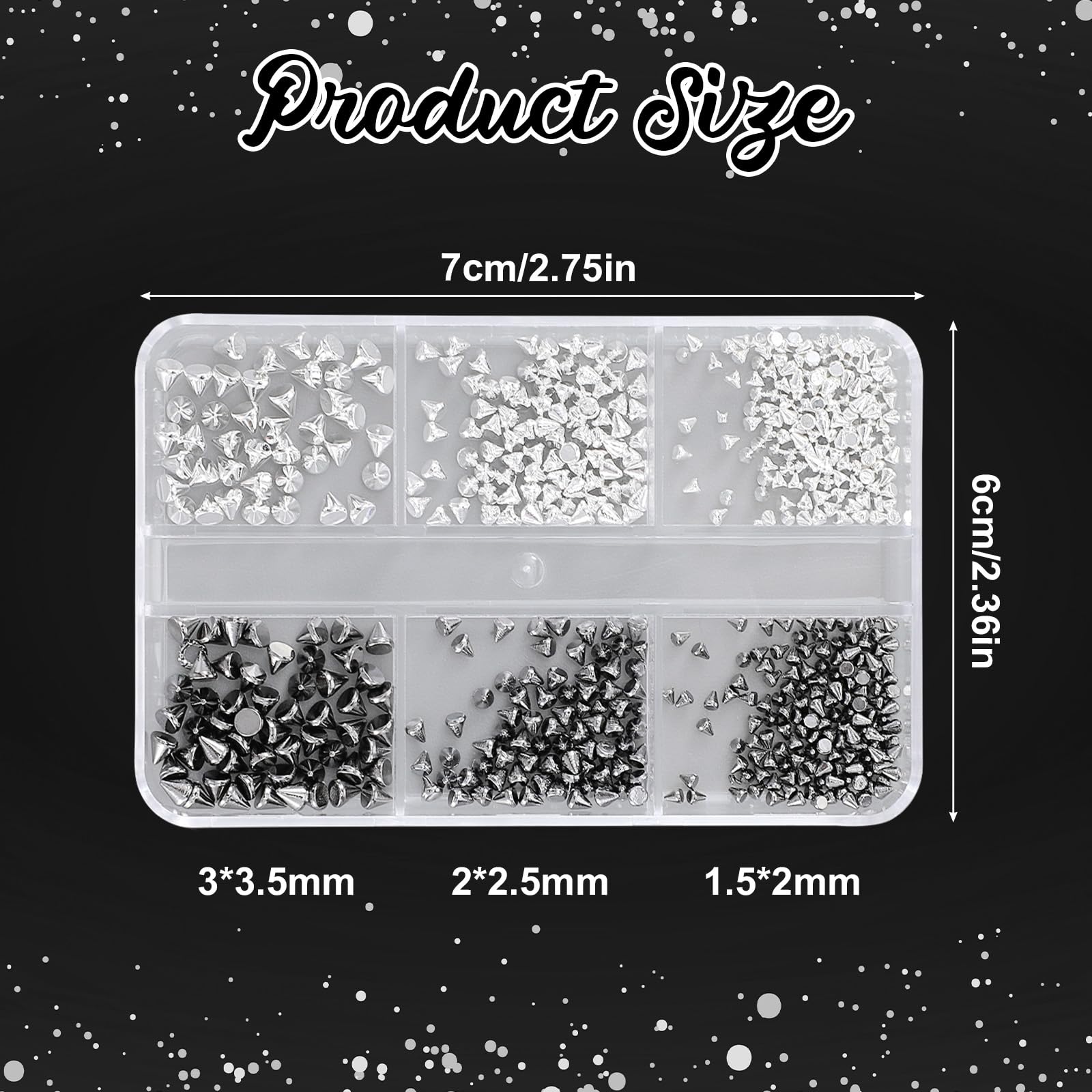 Dark aesthetic nail art accessories in organized container