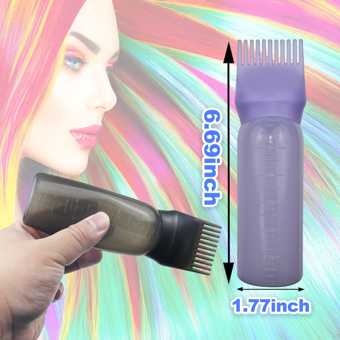 Close up view of the pink FZWONVUC hair oil applicator bottle cap showing the hollow spiral teeth for deep scalp penetration