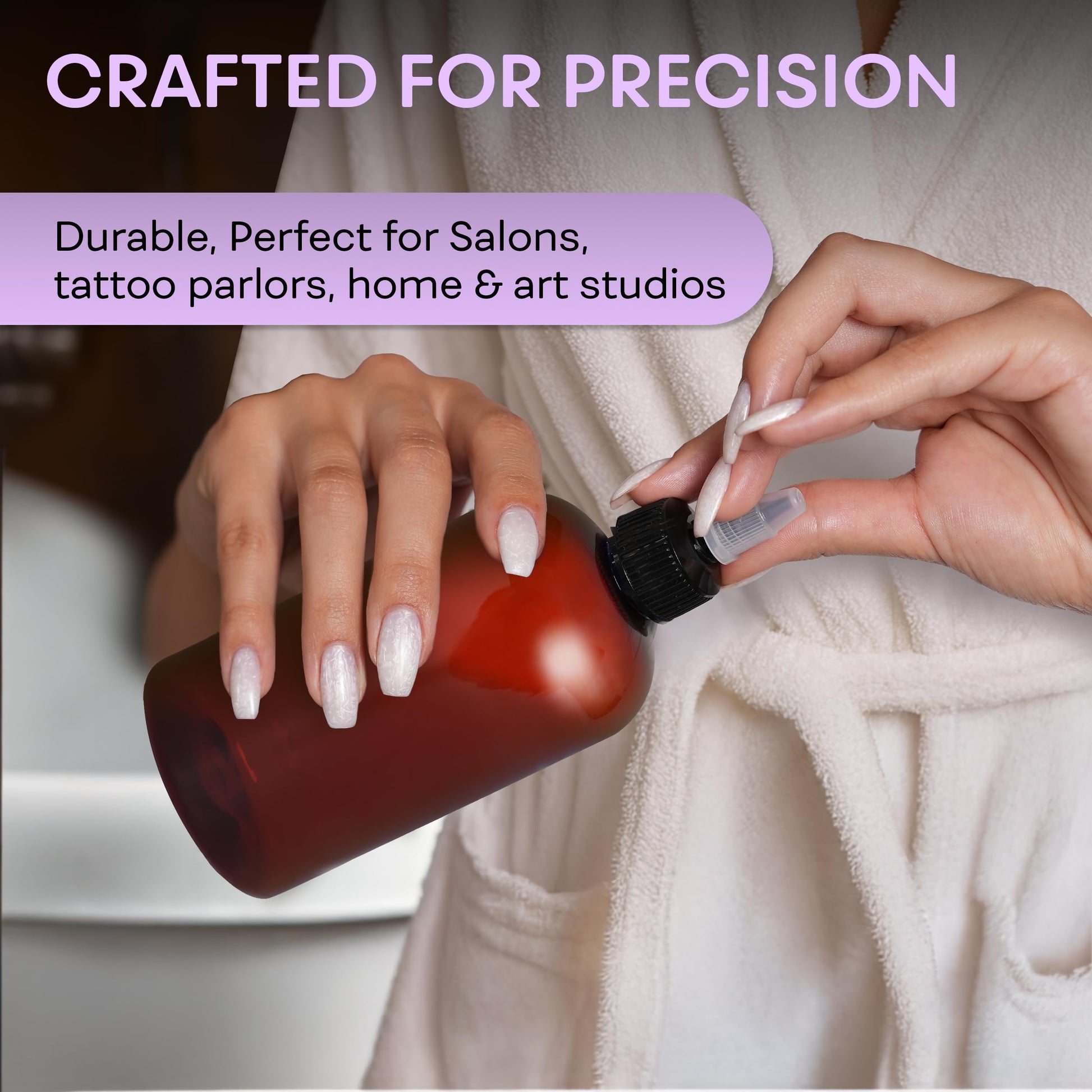 Top angle view of the secure black precision tips attached to the durable amber round plastic bases.
