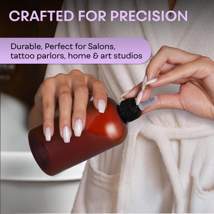 Top angle view of the secure black precision tips attached to the durable amber round plastic bases.