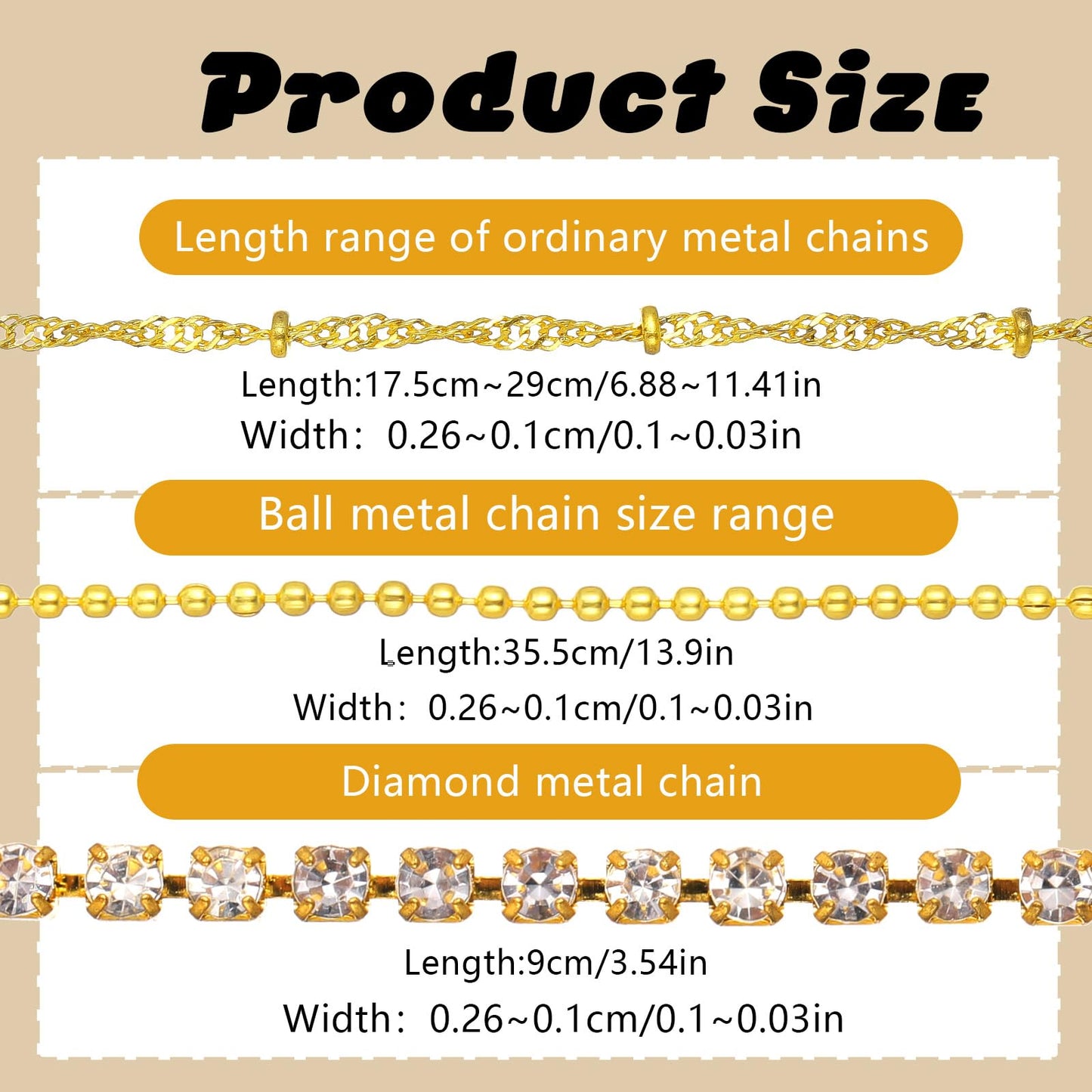 Close up view of 3D metal chain charms for nails