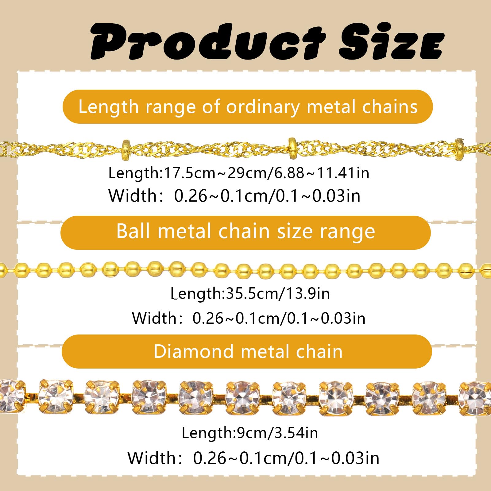 Close up view of 3D metal chain charms for nails