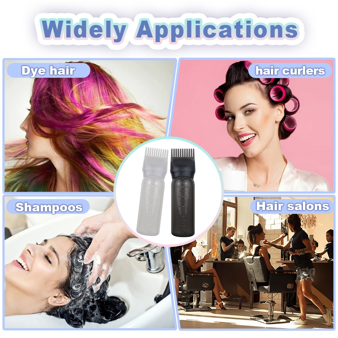FZWONVUC hair dye and oil applicator squeeze bottles showing the lightweight plastic build and secure screw top design