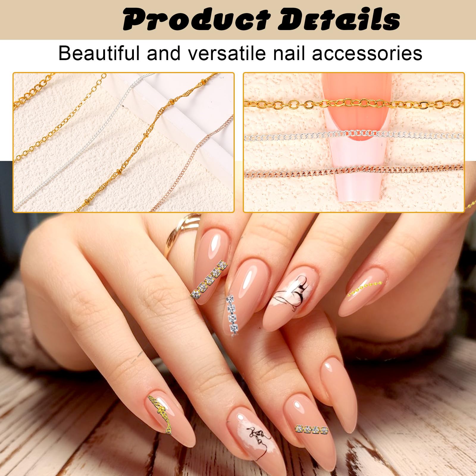 Assorted punk style metallic nail ornaments for manicure