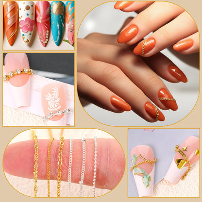 Variety of gold and silver jewelry chains for nail design