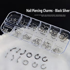 Silver and black metal punk studs close up