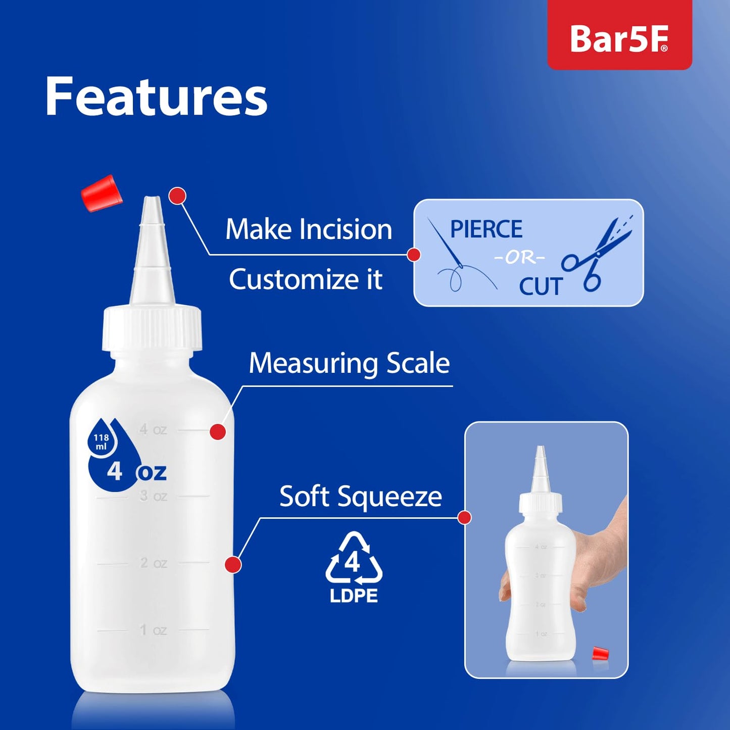 Pack of two Bar5F 4 fluid ounce hair applicator bottles