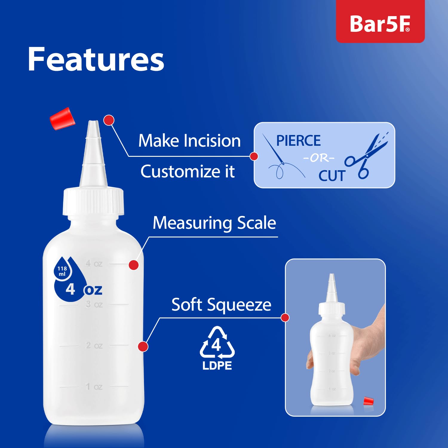 Pack of two Bar5F 4 fluid ounce hair applicator bottles