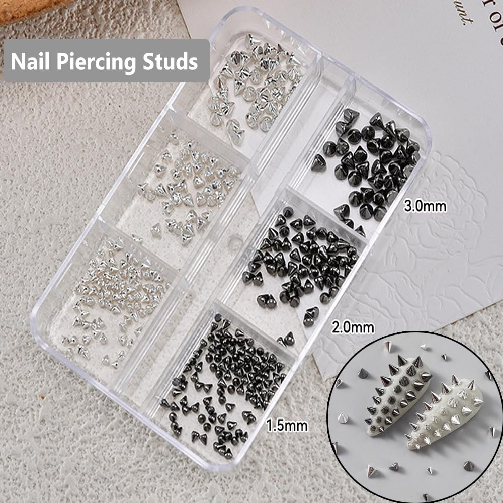 Y2K style metal spikes and rivet nail art decorations