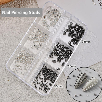 Y2K style metal spikes and rivet nail art decorations