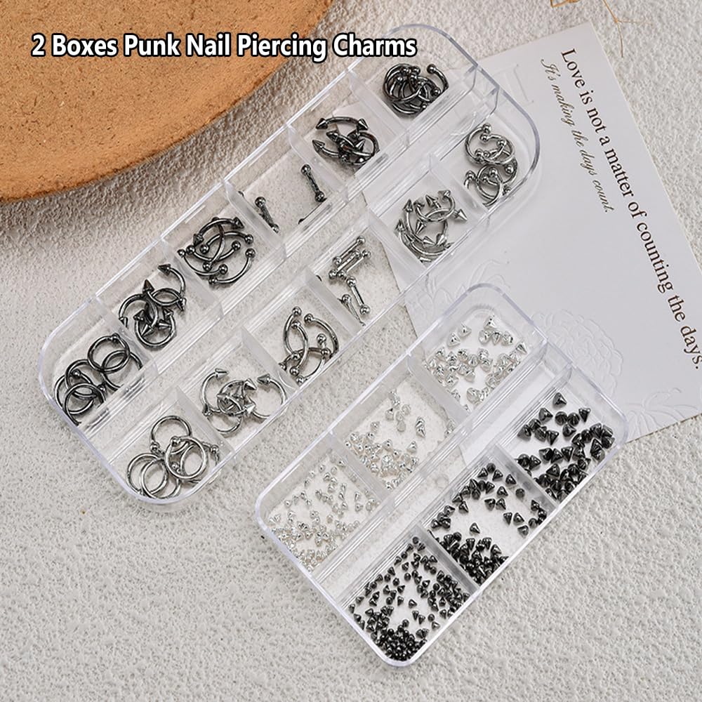 Silver and black metal hoops for pierced nail art designs