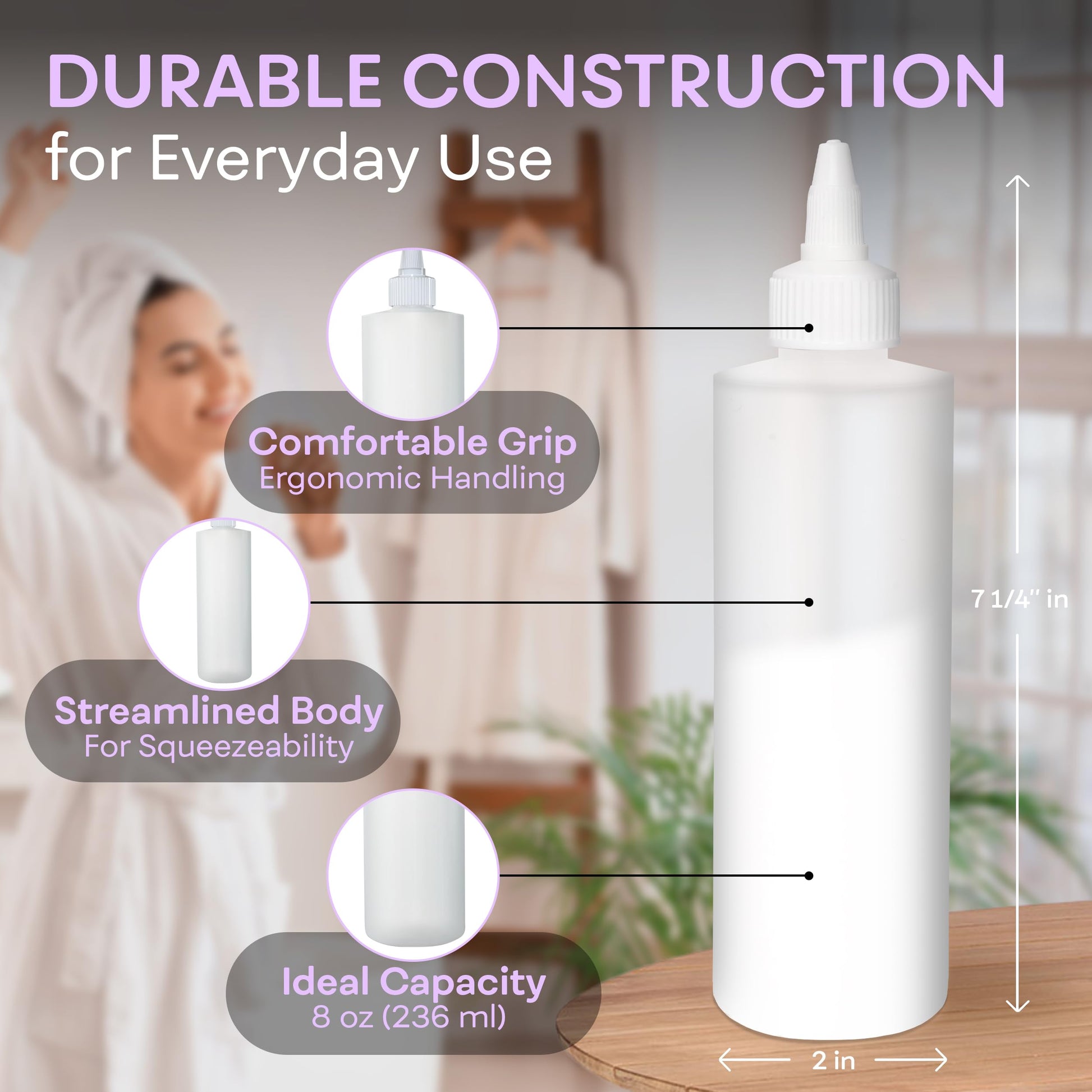 BRIGHTFROM eight ounce refillable plastic bottles being used for professional salon hair coloring