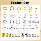 Gold and silver alloy punk nail charms grid layout
