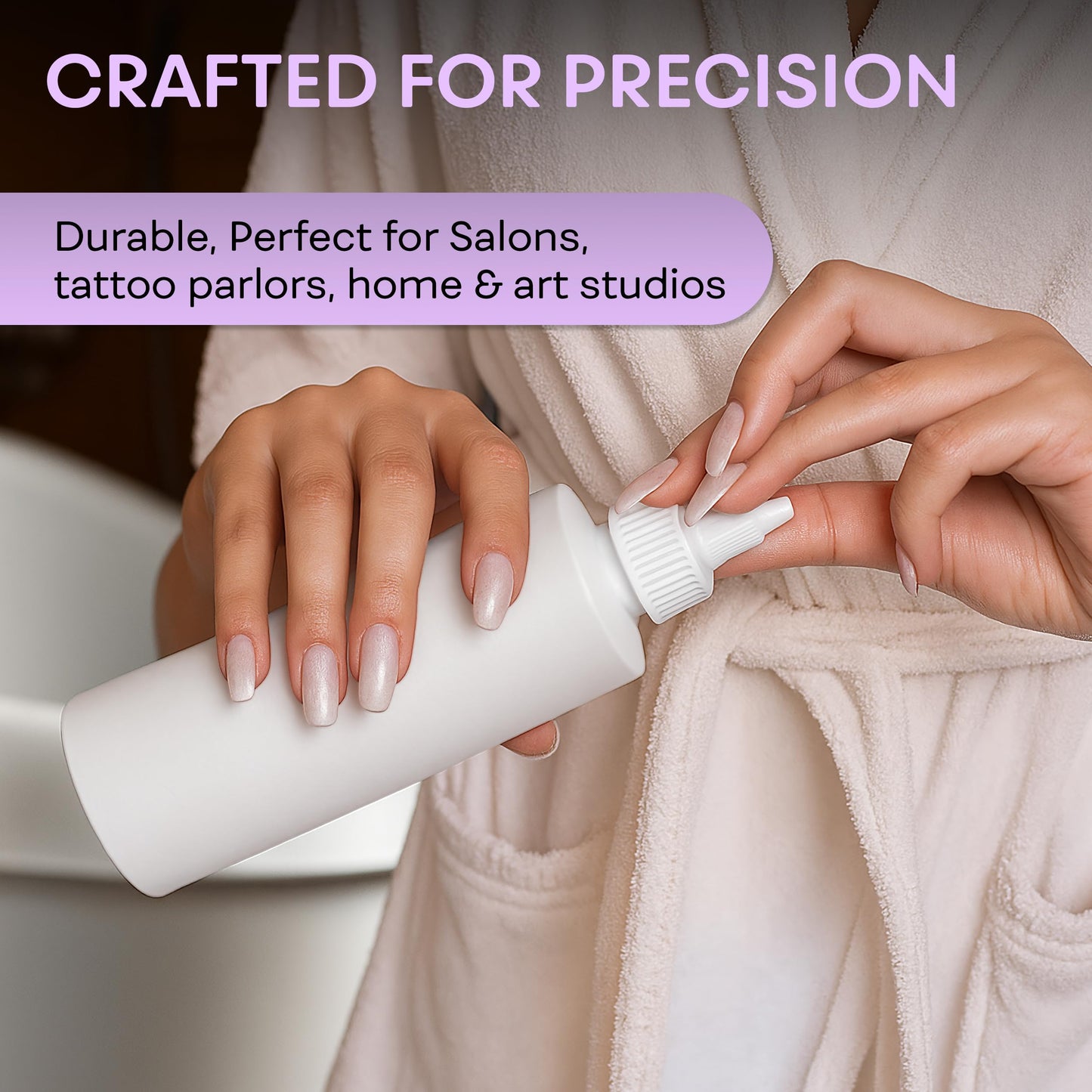 Durable High Density Polyethylene plastic squeeze bottle being refilled with personal care lotion