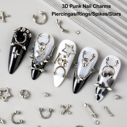 Assorted metallic cross and star charms for grunge manicures