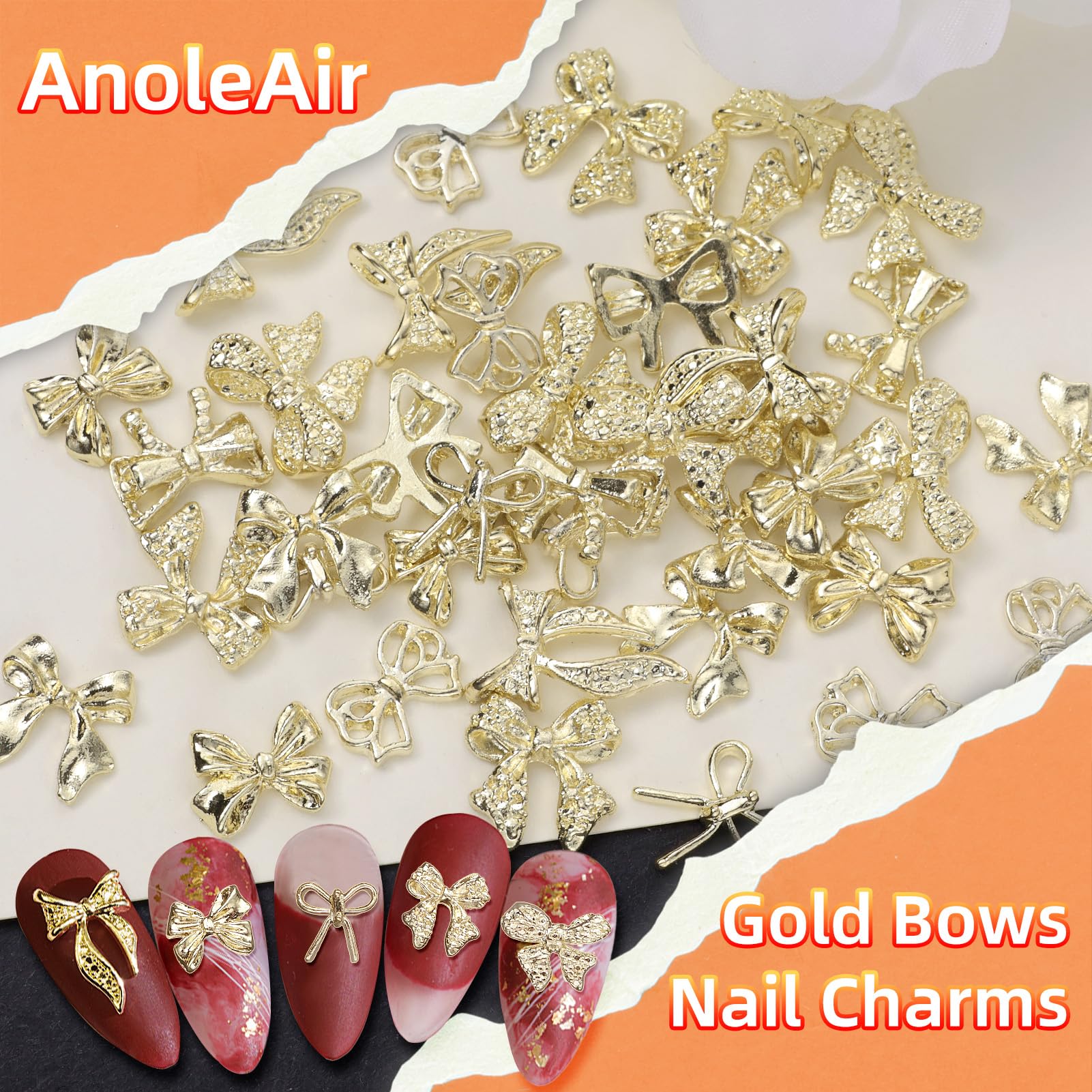 Collection of various sizes of bow nail art jewelry