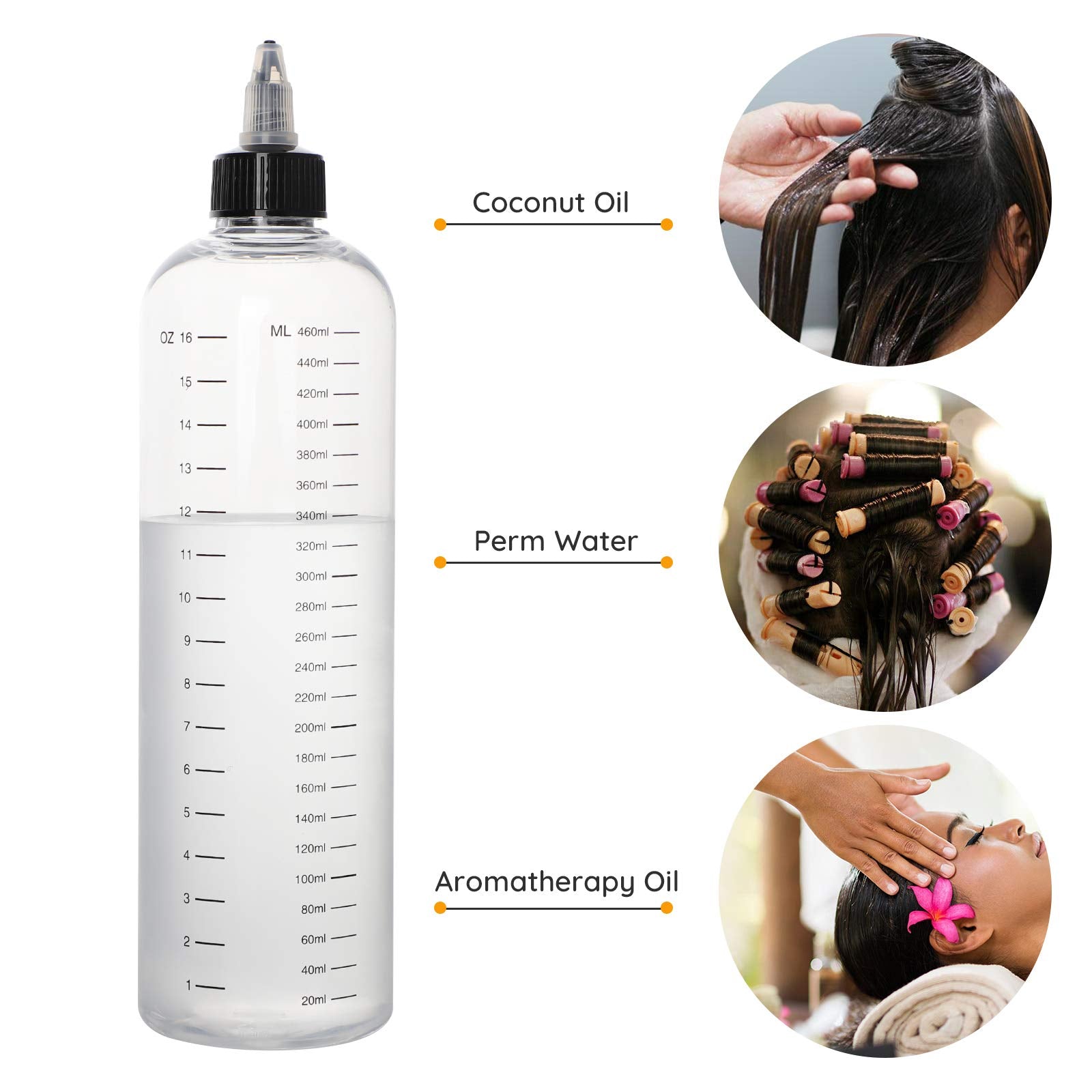 Two pack of clear plastic hair dye bottles with twist top caps on white background