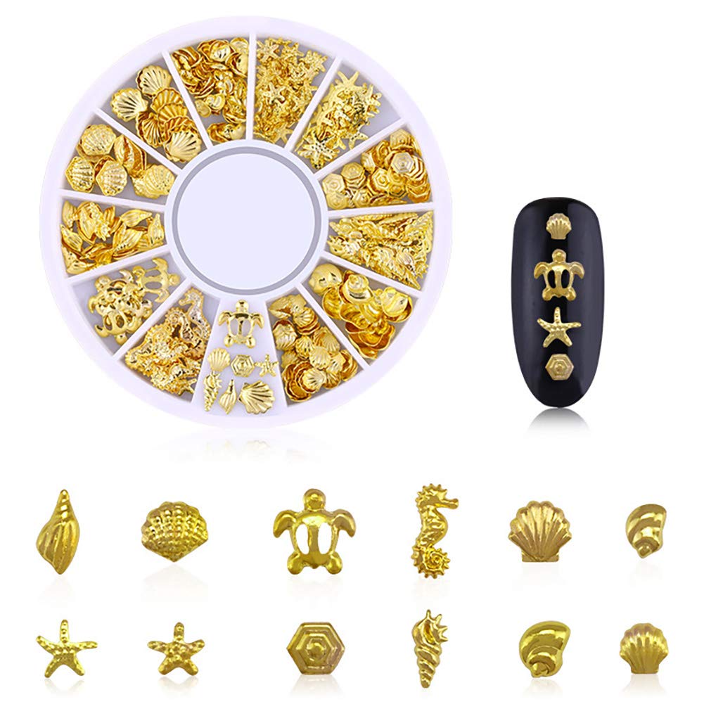 DANNEASY manicure decoration kit including gold star moon and shell charms with purple tweezers