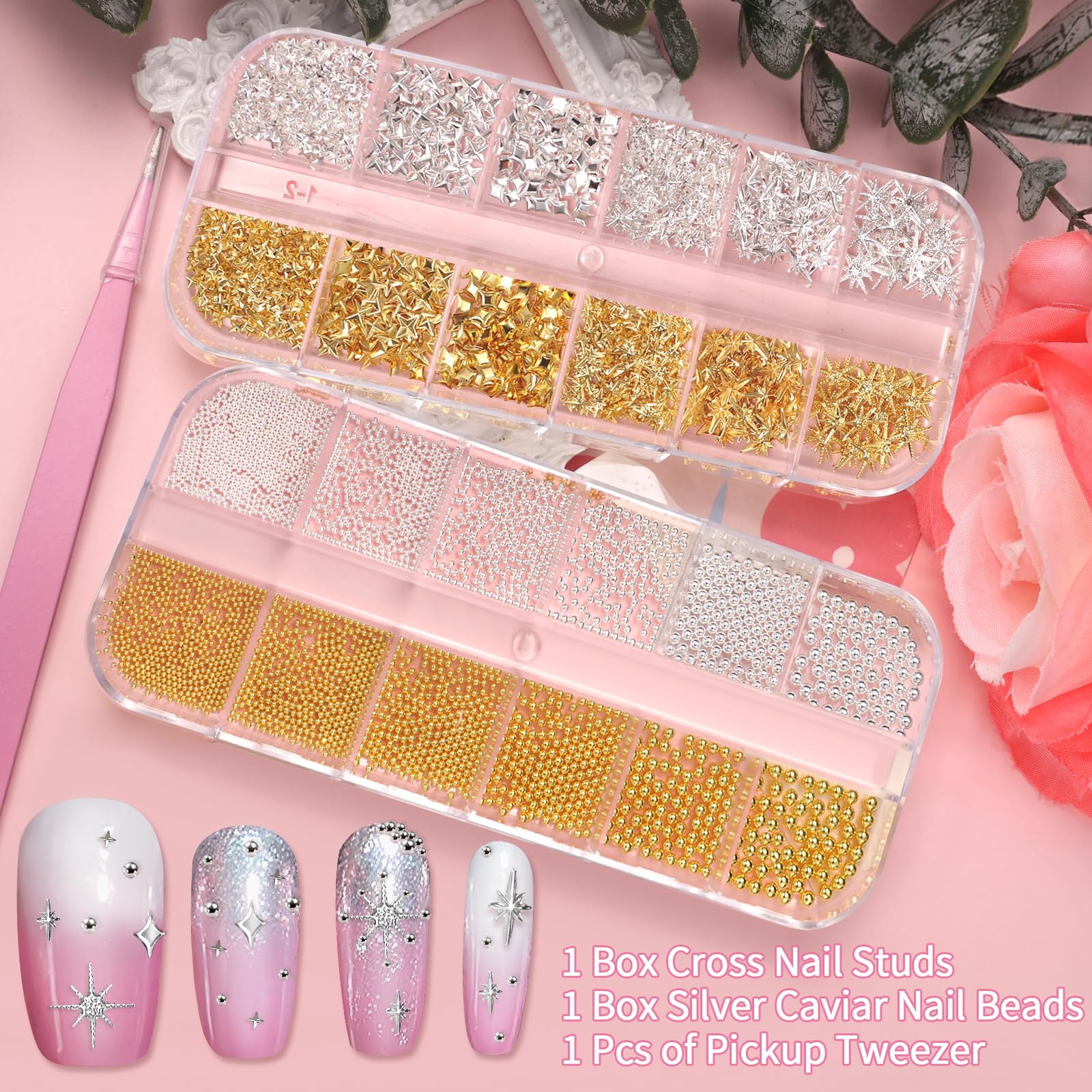 Using tweezers to apply Cesusme nail charms to a manicure