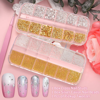 Using tweezers to apply Cesusme nail charms to a manicure