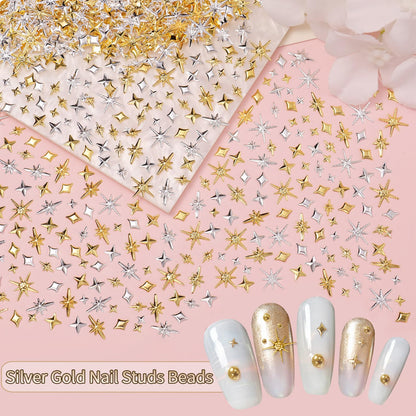 Detailed view of Cesusme star and cross metal nail art studs