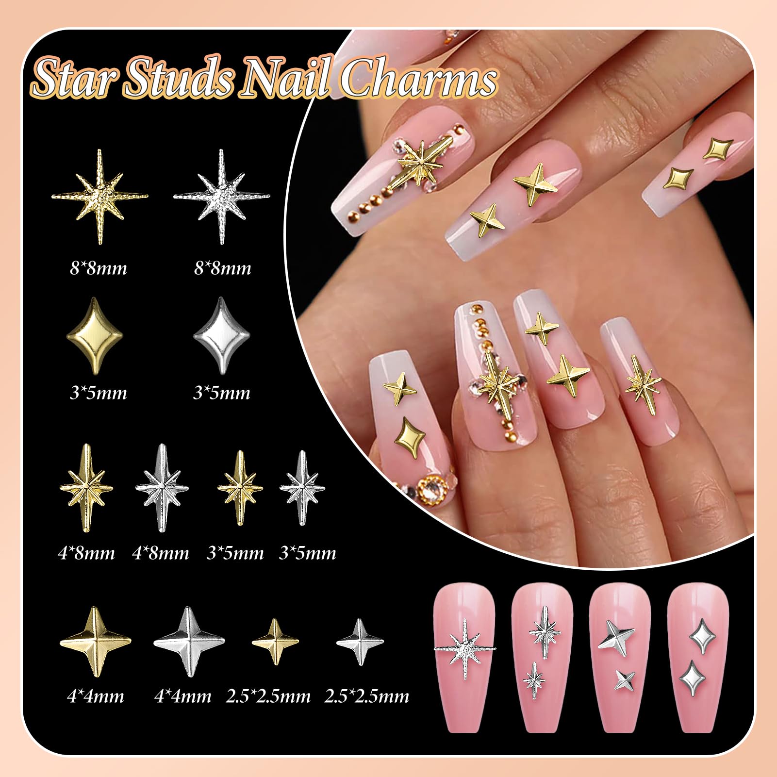 Uotey 3D metal starshine studs in twelve different celestial styles for salon quality nail art styling
