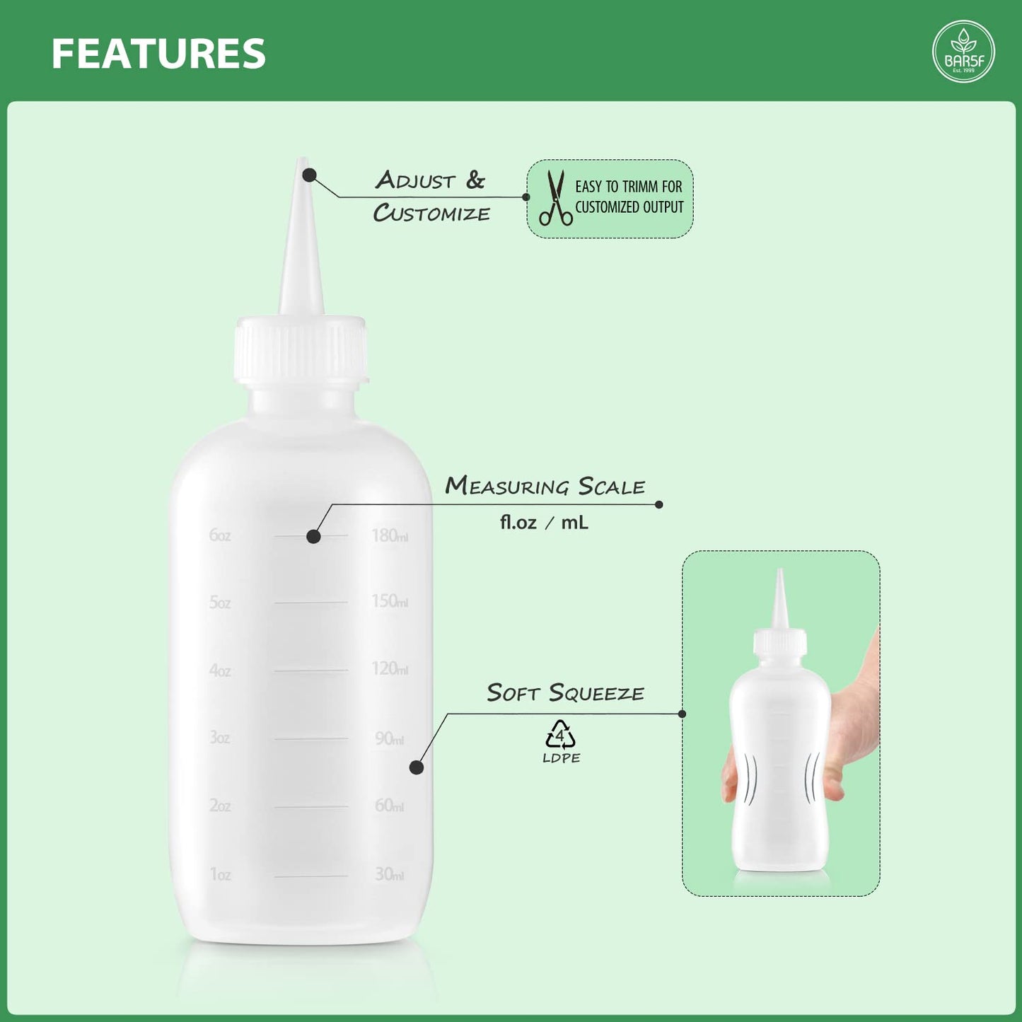 Close up of Bar5F applicator bottle precision tip