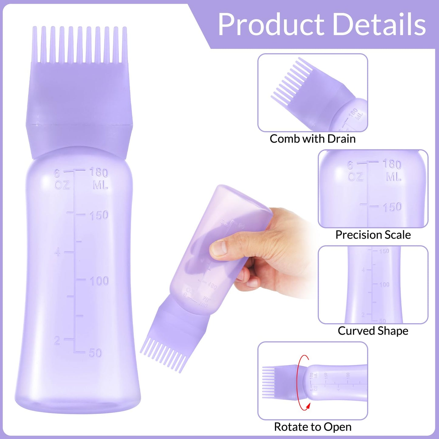 Squeeze hair dye applicator with engraved graduated measurement scale side view