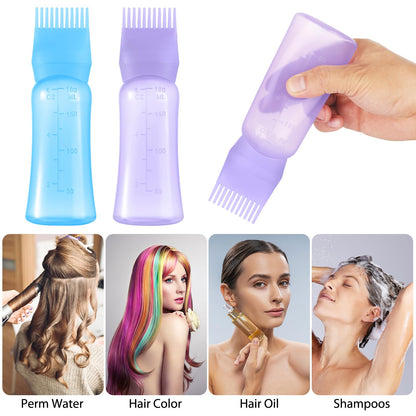 Washable plastic root comb bottle being filled with cosmetic liquid treatment