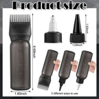 Black hair oil applicator bottle with comb cap attached on plain background