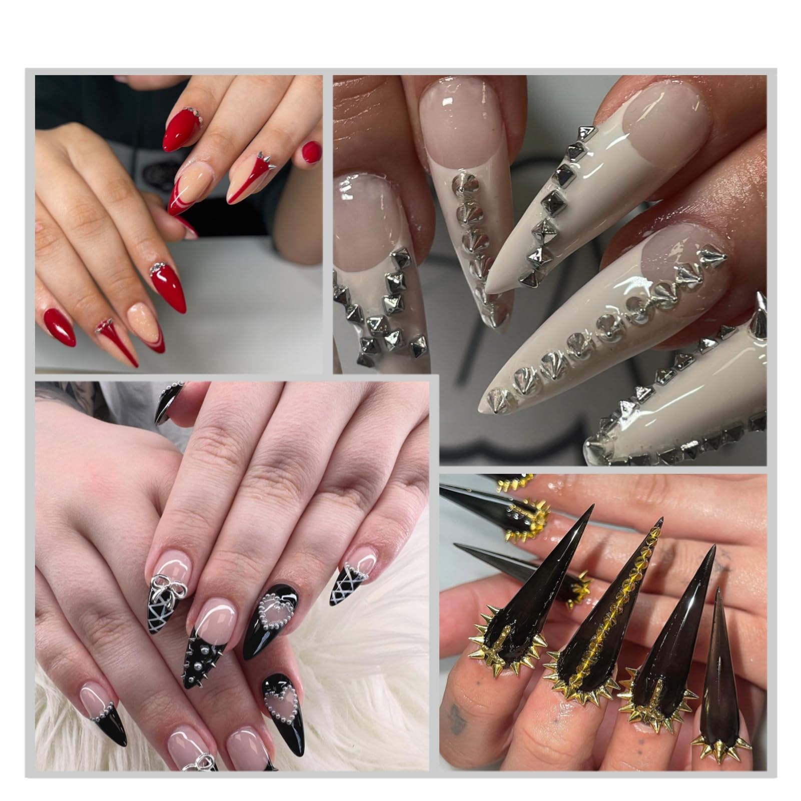 Black and white gold cone spike nail charms for diy manicure