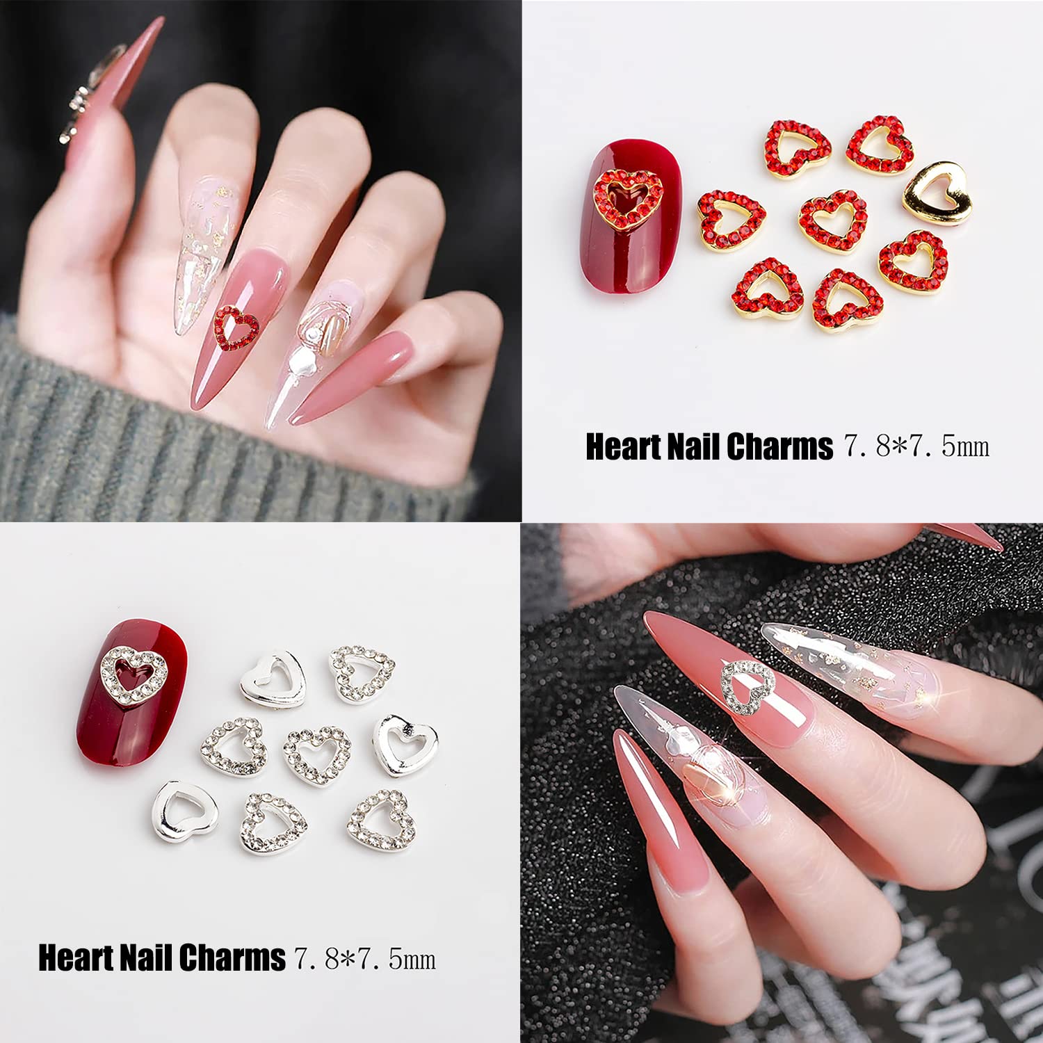 Detailed view of the eight distinct styles of crystal alloy nail studs