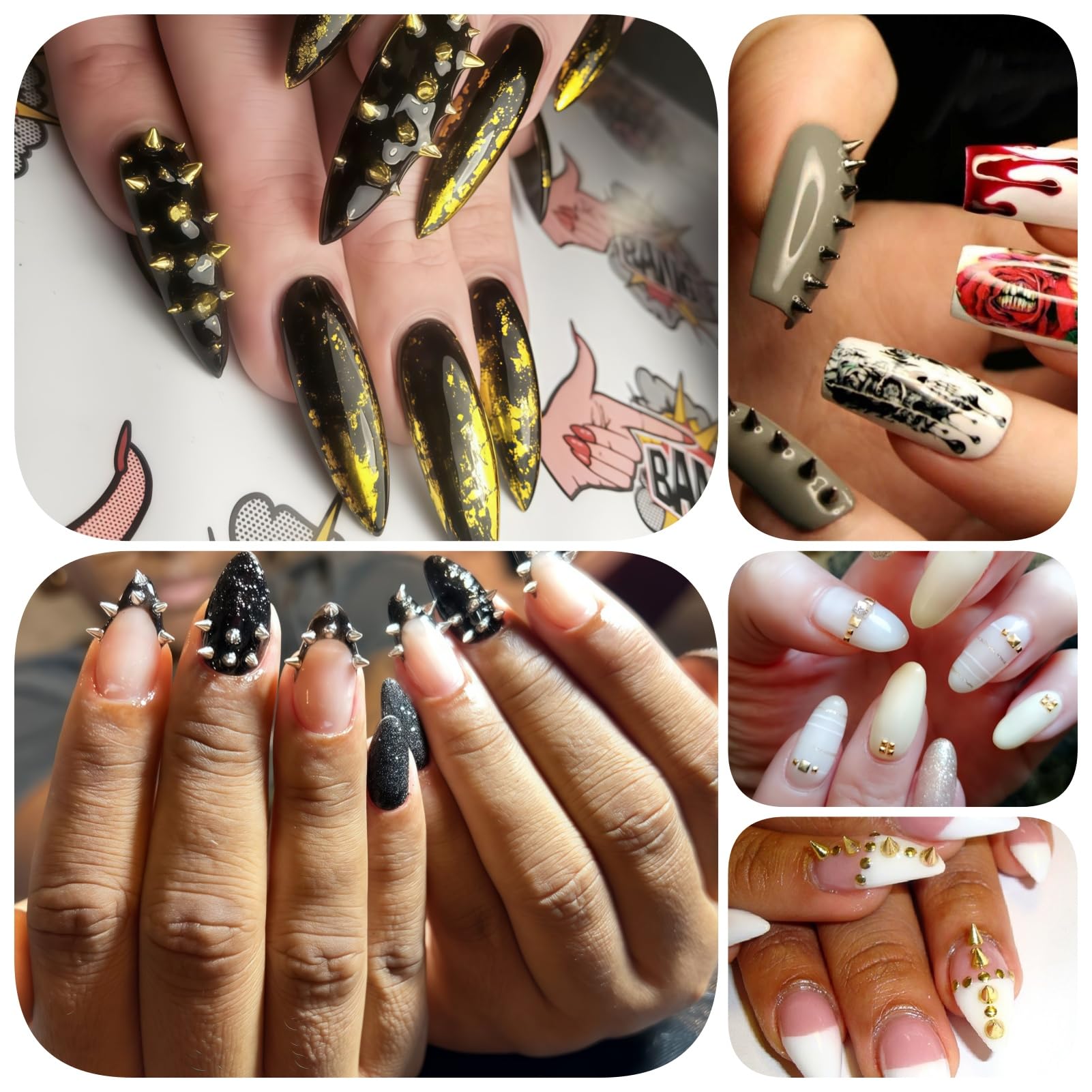 Application of punk metal nail rivets using precision tweezers