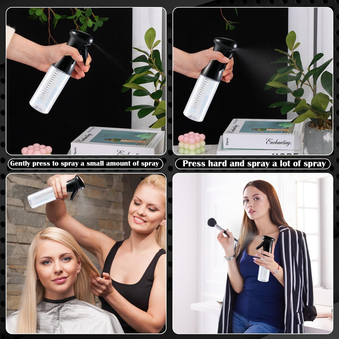 The complete two-piece hair styling combo showcasing the clear measurement scale markings on the oil applicator bottle.