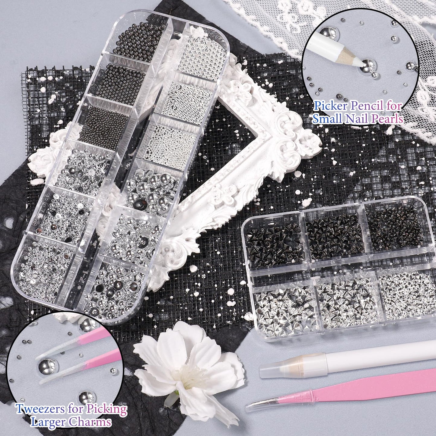 Punk style nail art design using Tatiwoo metal rivets
