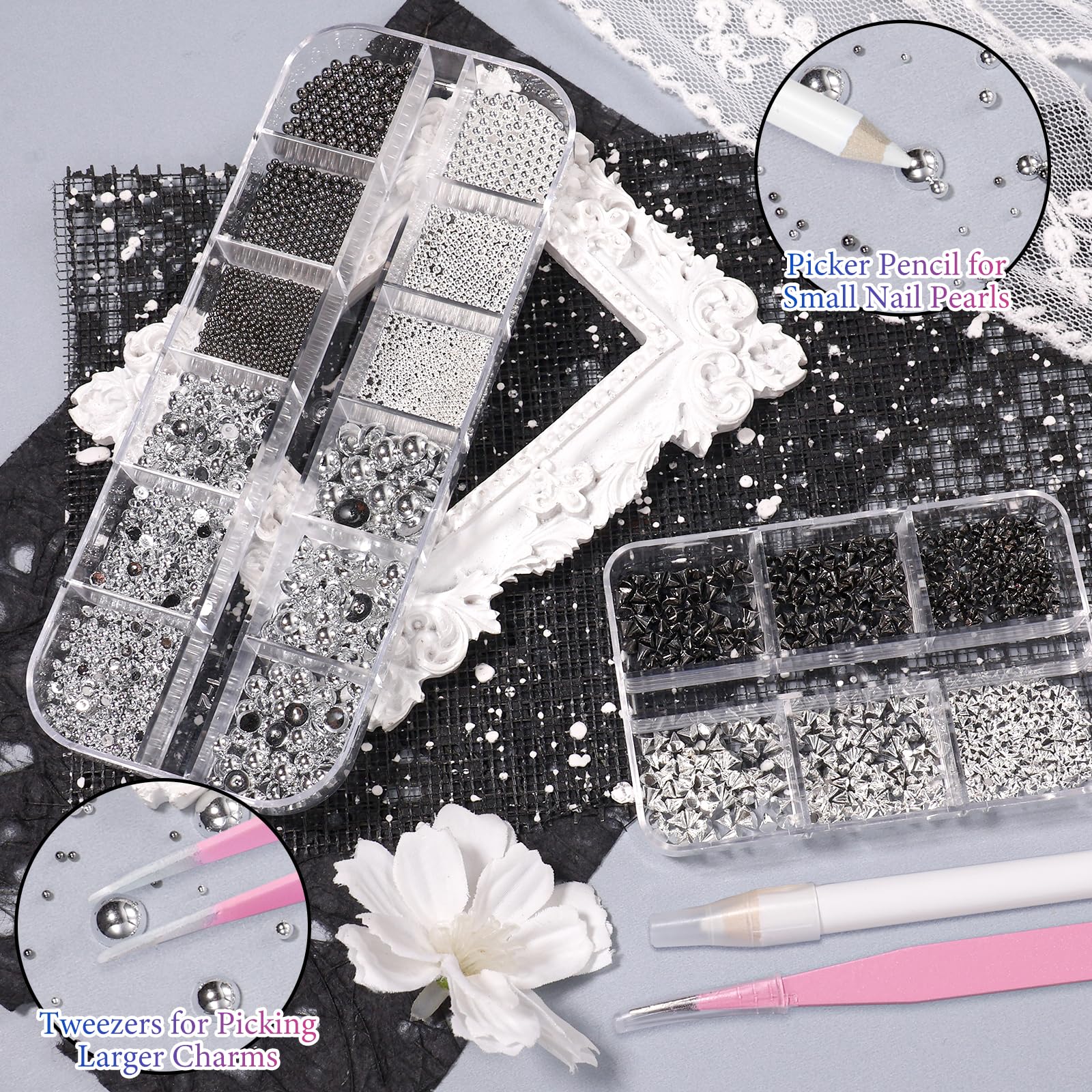 Punk style nail art design using Tatiwoo metal rivets