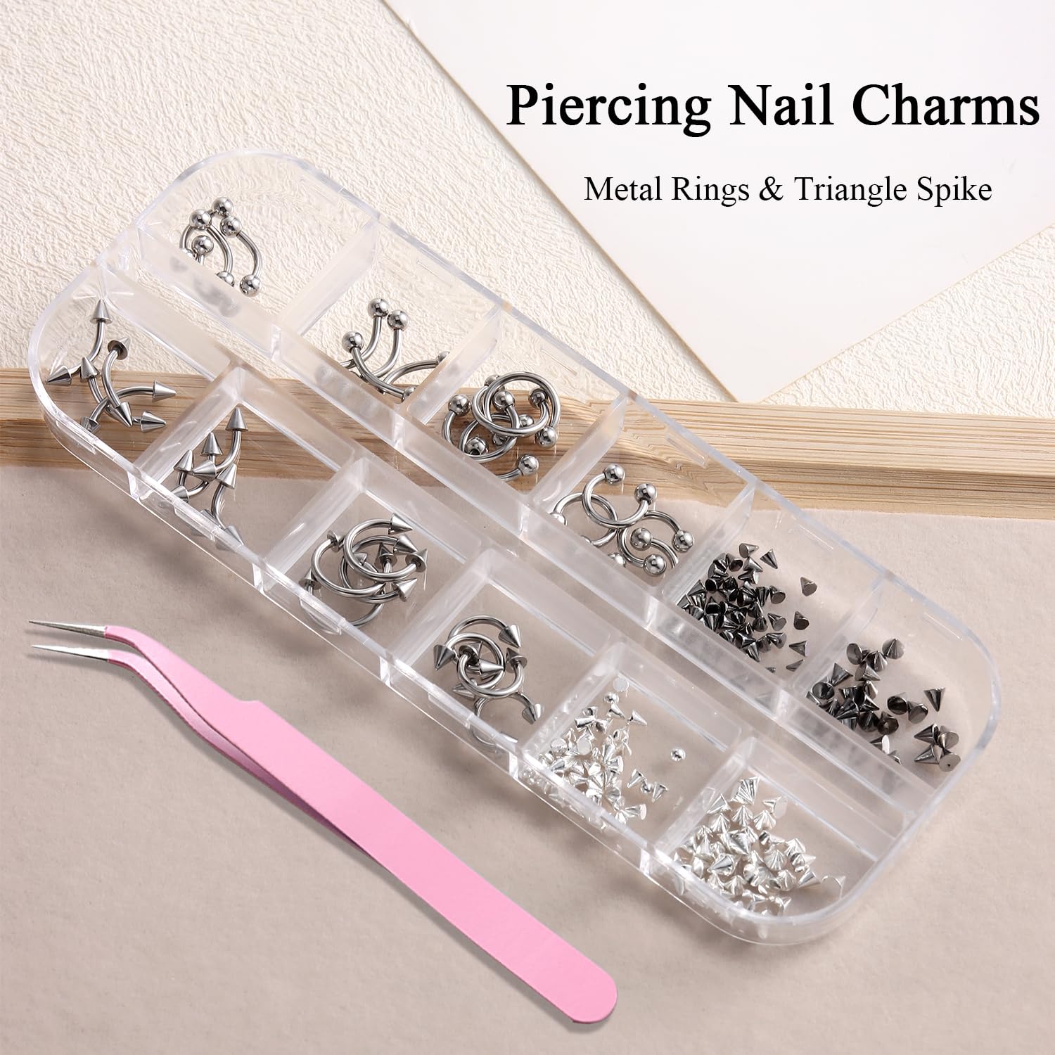 Close up of silver alloy punk nail spikes and rivets