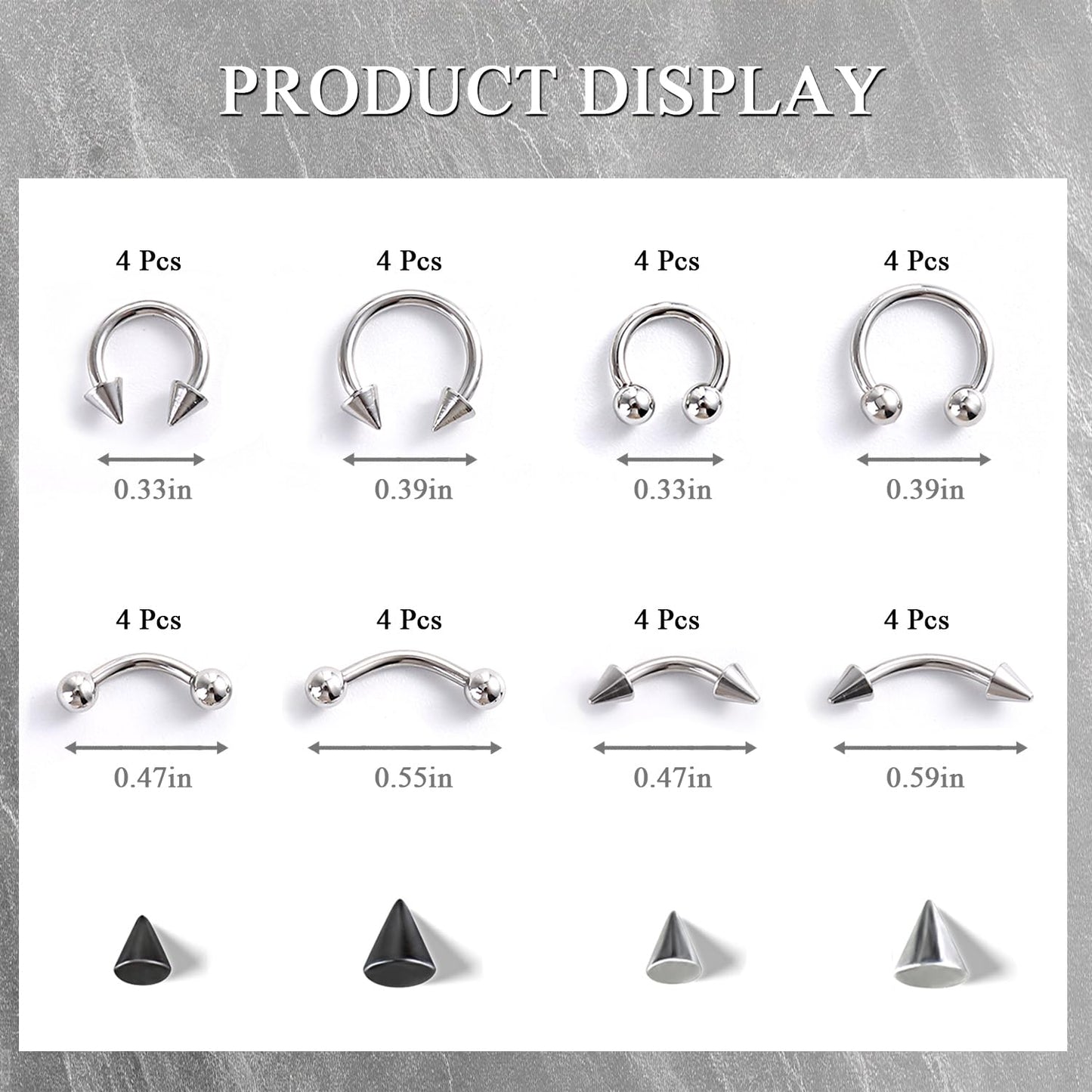 Selection of goth style metal piercing rings for nails