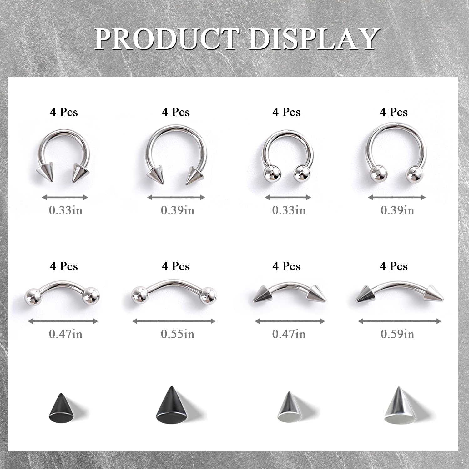 Selection of goth style metal piercing rings for nails